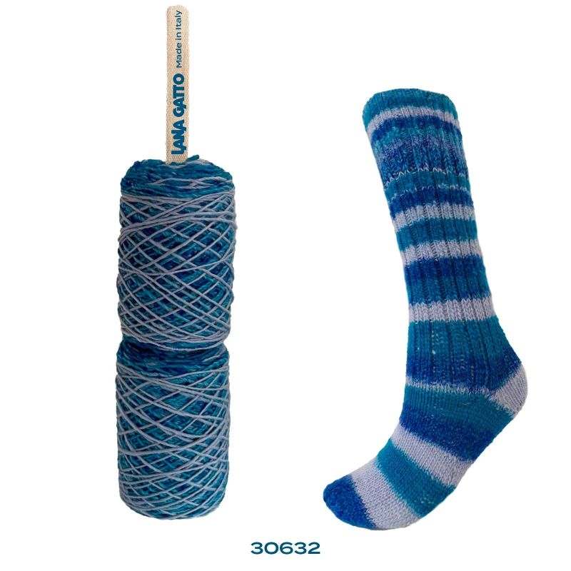 Butika.hu hobby webáruház - Lana Gatto Merino Socks önmintázó zoknifonal, 100g, 30632 blu mix