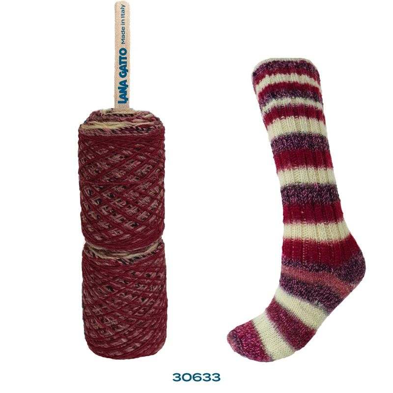 Butika.hu hobby webáruház - Lana Gatto Merino Socks önmintázó zoknifonal, 100g, 30633 bordeaux mix