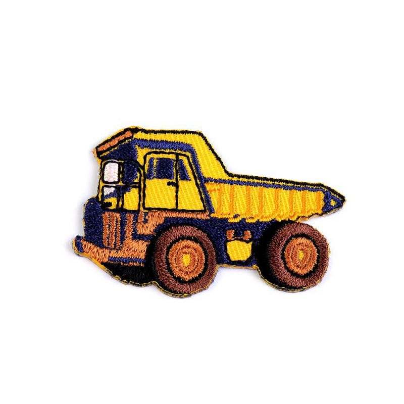 Butika.hu hobby webáruház - Felvasalható folt, hímzett, ruhadísz, 40mm, 390544, sárga teherautó